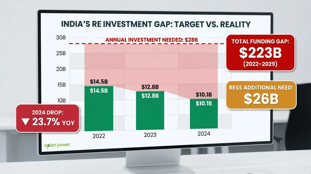 India renewable energy investment gap 2022 to 2030 annual targets versus actuals