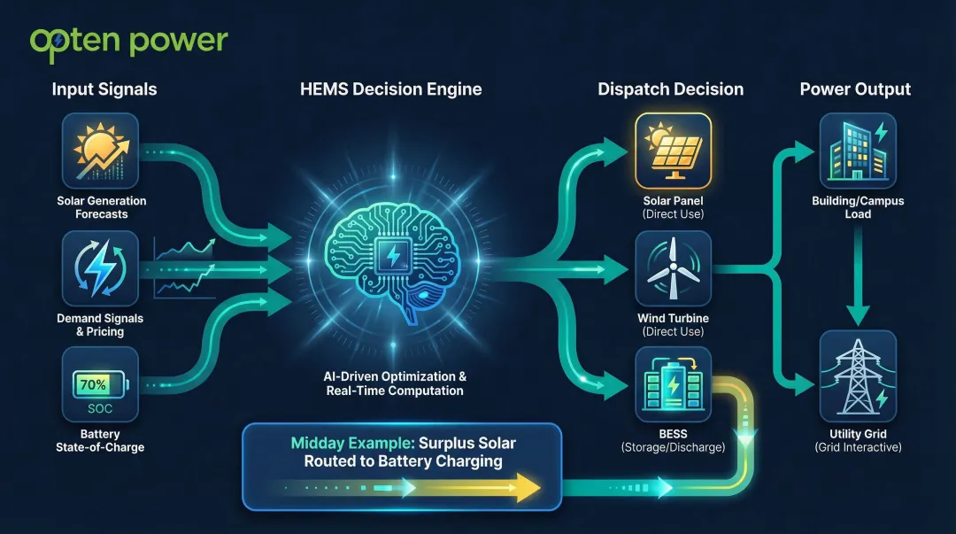 Hybrid Energy Management System HEMS dispatch logic process flow diagram