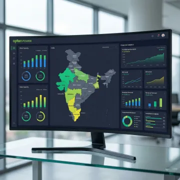 Unified renewable energy portfolio management software interface with multi-state coverage map of India