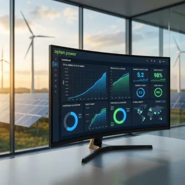 Renewable energy asset management software dashboard showing solar and wind portfolio analytics