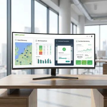 Step-by-step energy asset optimization process shown on a software platform interface