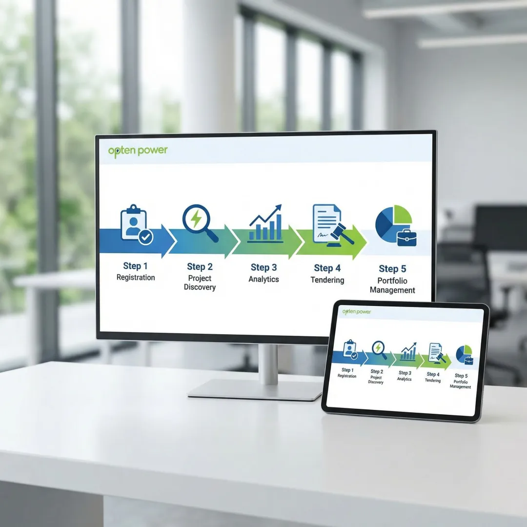 Step-by-step energy procurement process visualization on digital platform