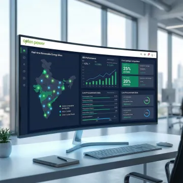 Energy management dashboard showing renewable procurement analytics and solar wind project data