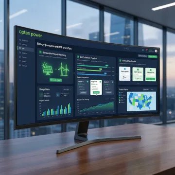 Step-by-step energy RFP process workflow being managed on a digital procurement platform