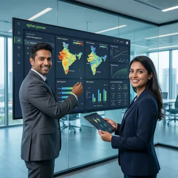 Investors reviewing renewable energy asset transaction data on a digital platform in India