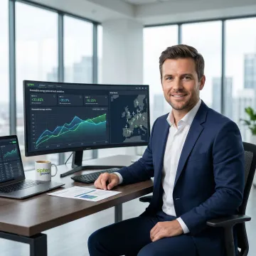 Energy consultant reviewing wind energy procurement data on a dashboard