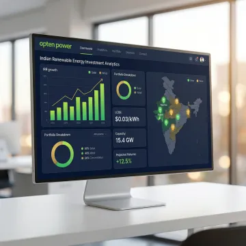 Renewable energy investment analytics dashboard showing solar and wind project data across Indian states