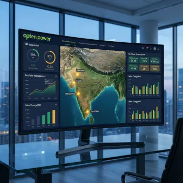 Clean energy finance platform dashboard showing solar and wind project investment analytics for Indian market