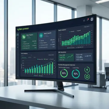 Energy procurement dashboard showing renewable project comparisons and ROI analytics for industrial buyers