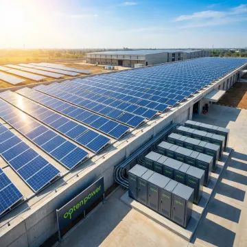 Distributed solar panels and battery storage units at a commercial facility in India