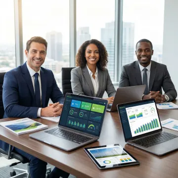 Private equity team analyzing renewable energy investment returns and project data