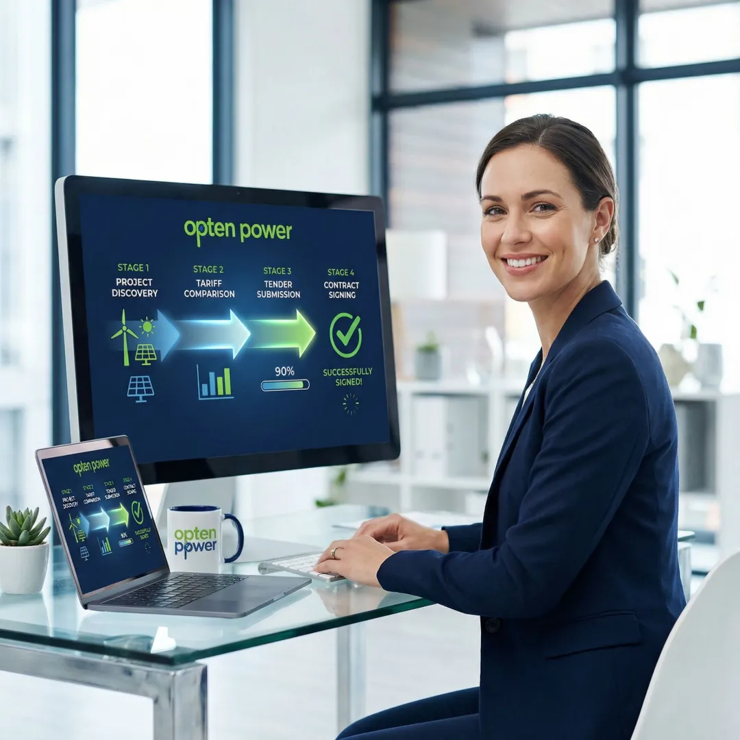 Step-by-step renewable energy procurement process on a digital platform