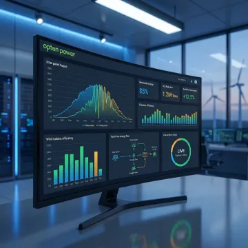 Intelligent energy asset management dashboard showing renewable energy portfolio analytics