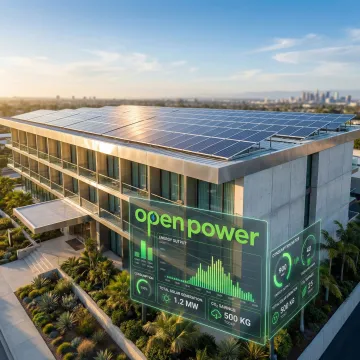 Hotel rooftop solar panels representing clean energy procurement for hospitality businesses