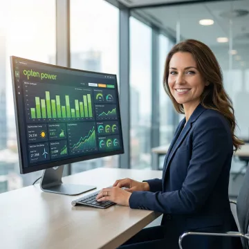 Business professional reviewing renewable energy procurement analytics on a digital dashboard