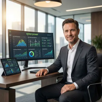 Investor reviewing renewable energy portfolio analytics on a digital dashboard