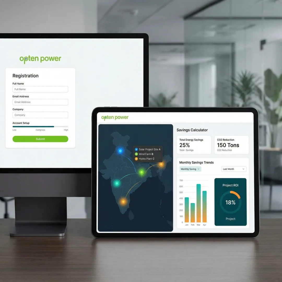 Step-by-step renewable energy procurement process shown on a digital platform interface