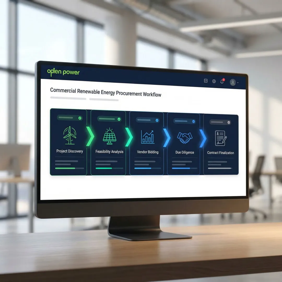 Step-by-step renewable energy procurement process on a digital platform