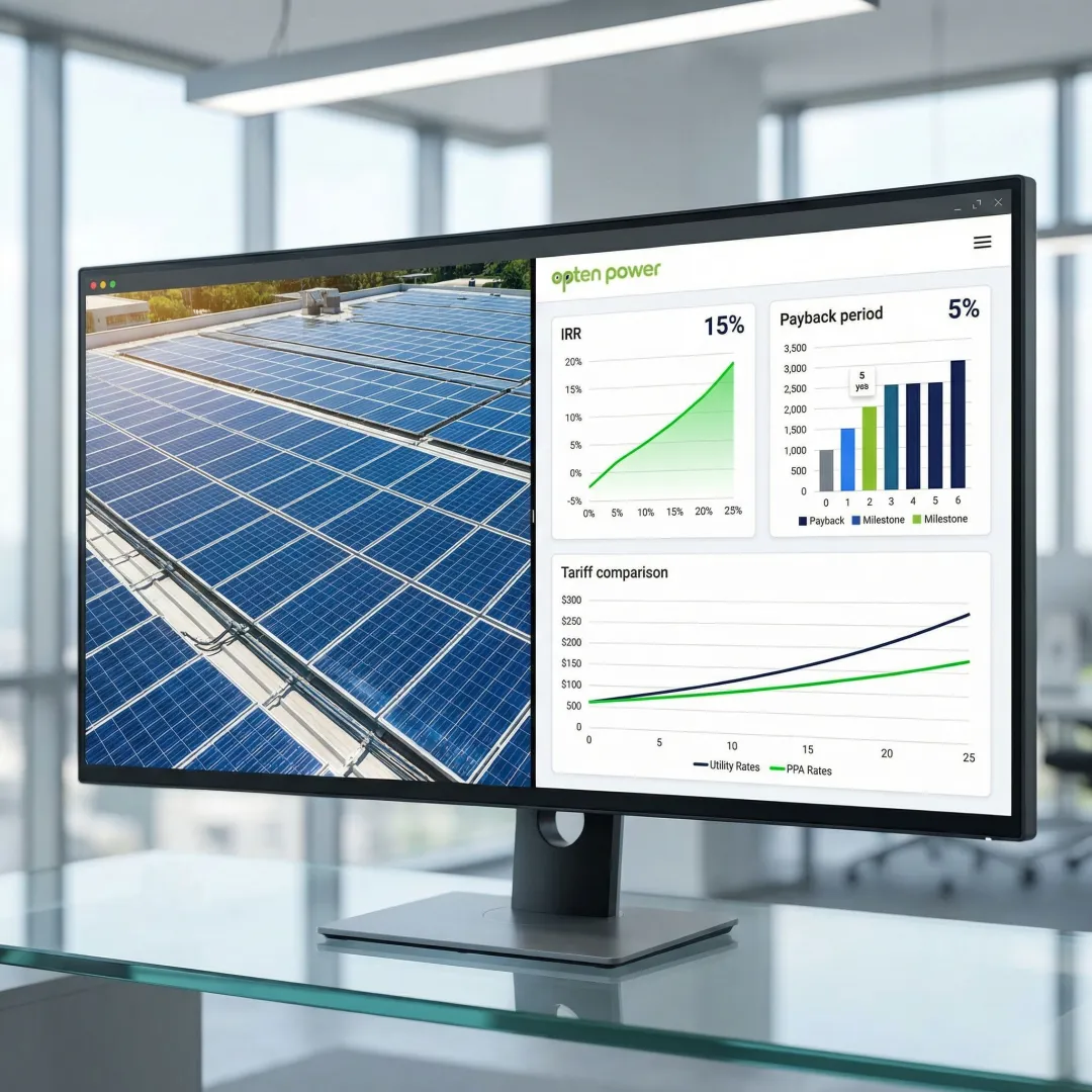 Solar and battery PPA procurement modeling interface with tariff intelligence and procurement viability outputs