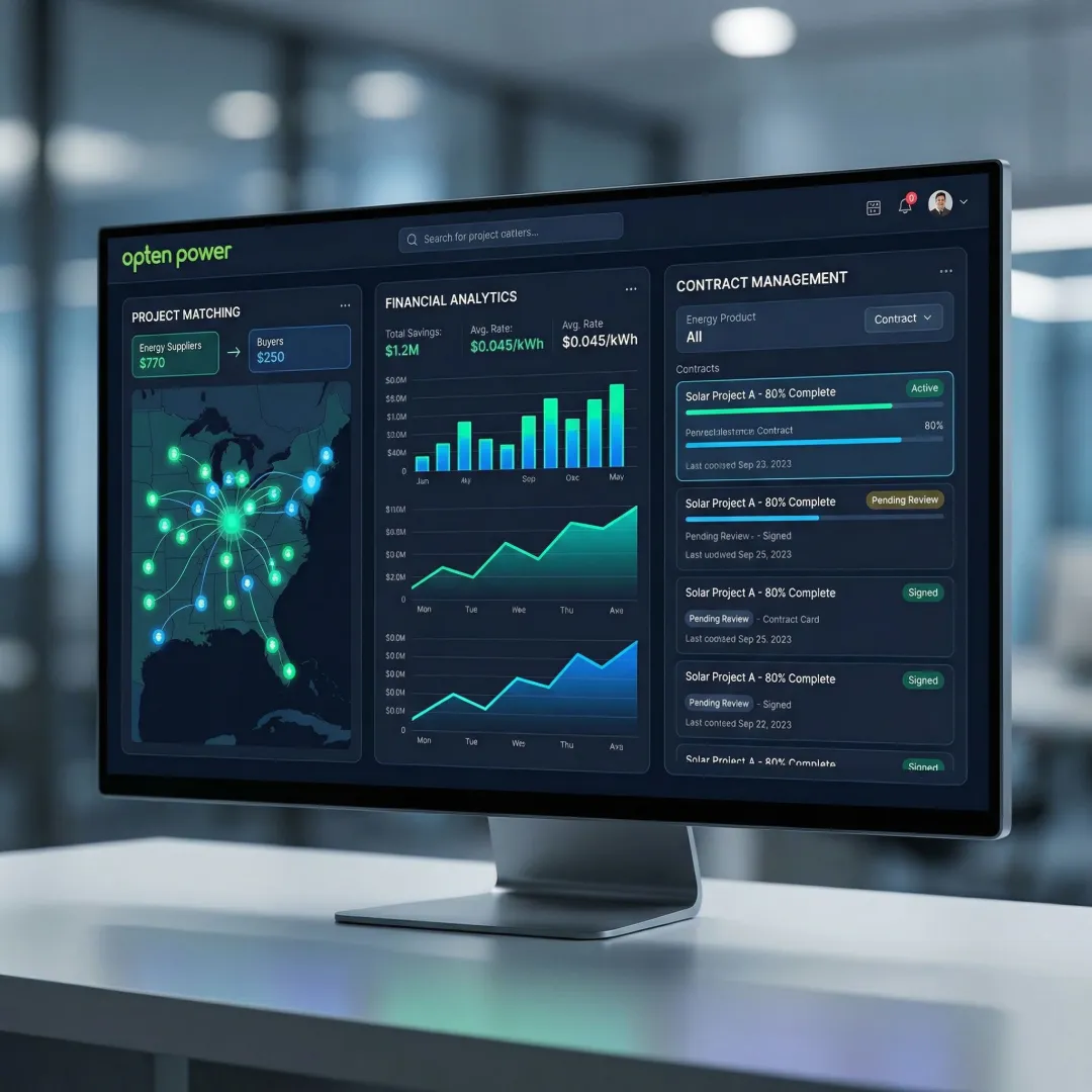 Step-by-step renewable energy procurement process displayed on a digital platform interface