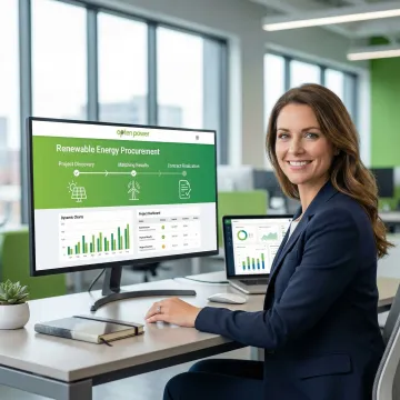 Business professional reviewing energy procurement steps on a digital platform dashboard