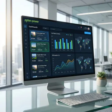 Commercial and industrial renewable energy procurement platform dashboard with solar and wind projects