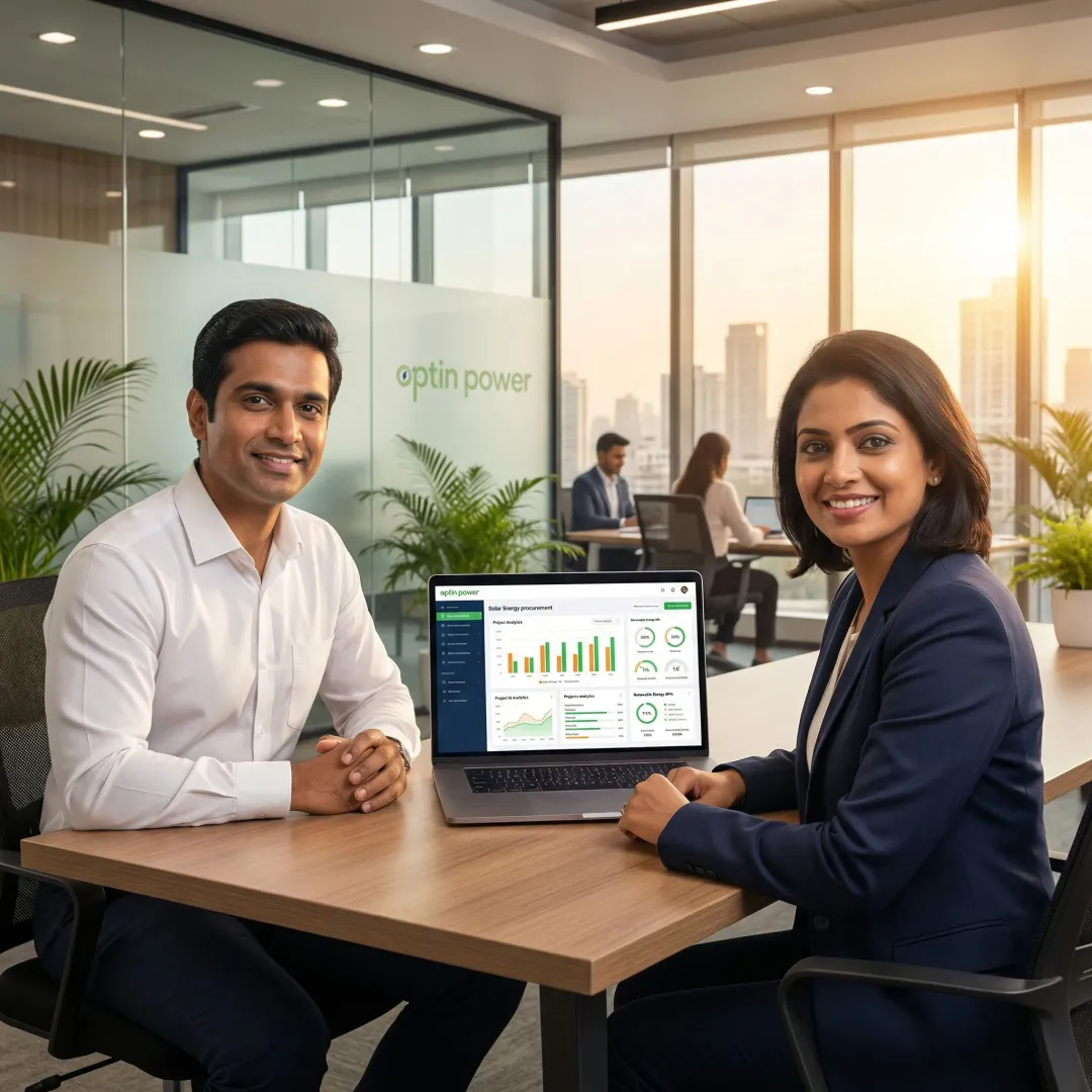 Corporate team reviewing solar PPA contract steps on a digital platform dashboard