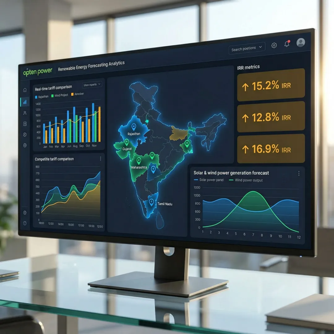 Renewable energy forecasting platform dashboard with solar and wind project data