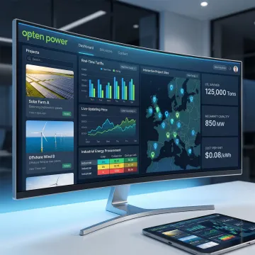 Commercial and industrial renewable energy procurement platform dashboard showing solar and wind projects across India