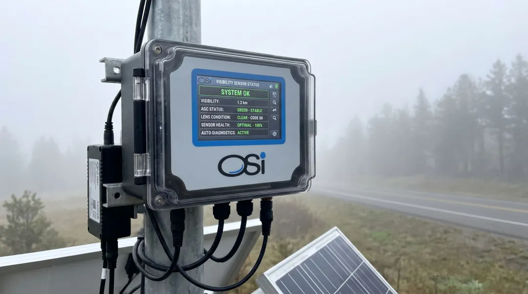 OSI DSP-based visibility sensor displaying self-diagnostic status and lens condition interface