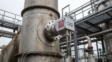 OSI OFS-2000 optical scintillation flowmeter installed on industrial stack duct