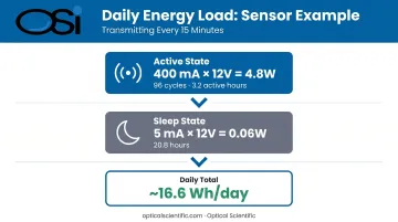 Remote IoT sensor daily energy load calculation example step-by-step breakdown
