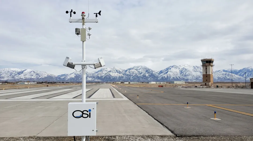 OSI AWOS-AV dual forward scatter visibility sensor system deployed at airport runway