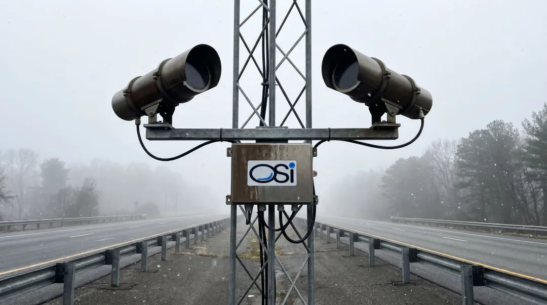 OSI forward scatter visibility sensor installed at airport AWOS weather monitoring station