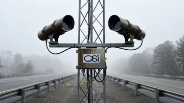 OSI forward scatter visibility sensor installed at airport AWOS weather monitoring station
