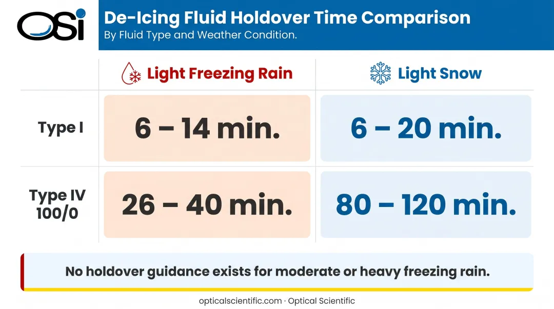 De-icing fluid holdover time comparison freezing rain versus snow Type I and Type IV