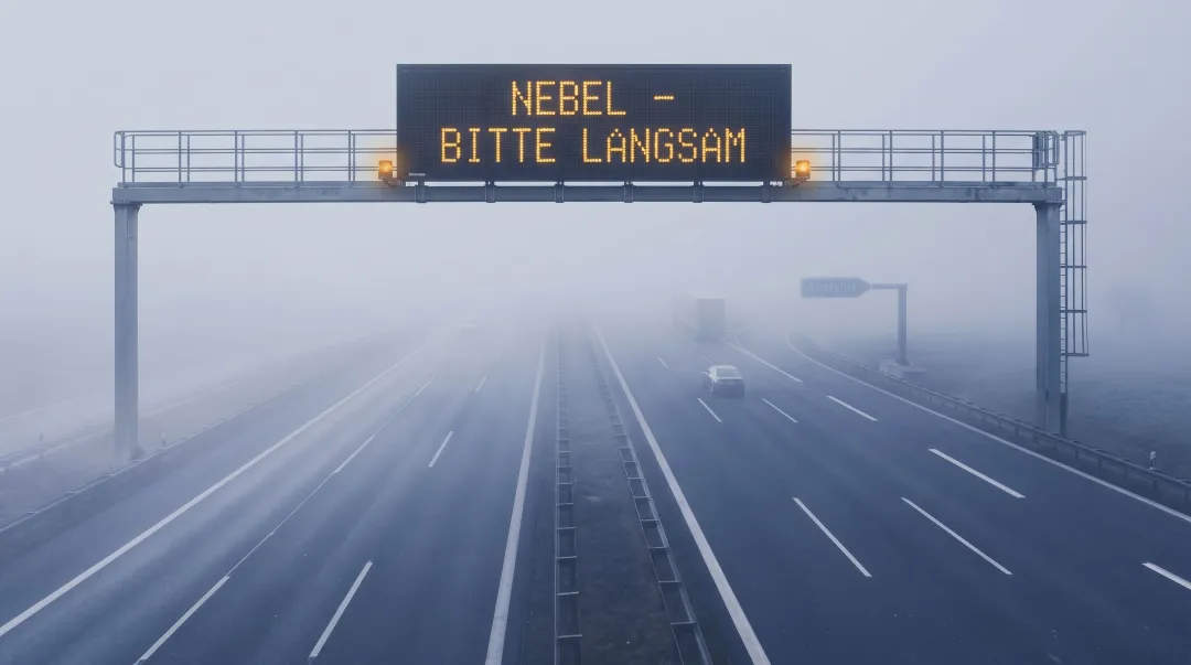 Highway RWIS installation with variable message sign in low visibility fog conditions