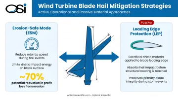 Two wind turbine blade hail damage mitigation strategies erosion-safe mode and leading edge protection