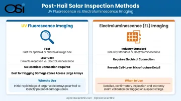 UV fluorescence versus electroluminescence post-hail solar panel inspection method comparison