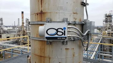 OSI OFS series stack gas flow sensor installed on industrial emissions monitoring stack