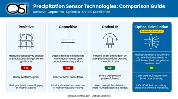 Four raindrop detection sensor types comparison chart with use cases and contact requirements