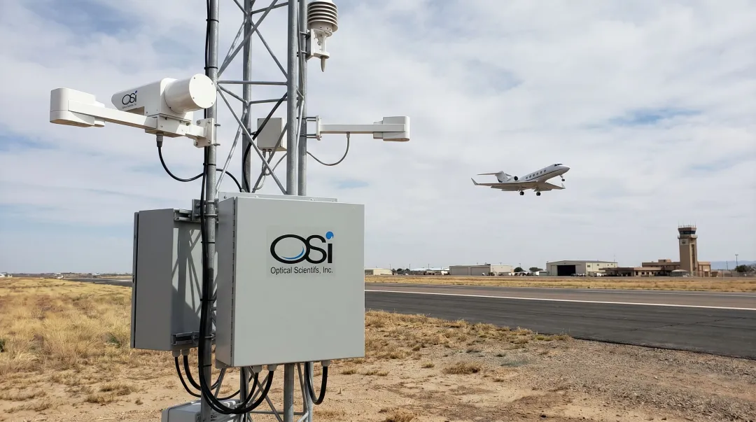 OSI optical precipitation sensor deployed at airport AWOS weather monitoring station