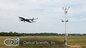 FAA-certified AWOS weather monitoring station with integrated multi-sensor array at airport
