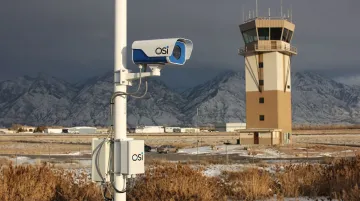 OSI OWI-series forward scatter visibility sensor installed at airport runway weather station