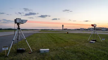 LOA-005 Long-baseline Optical Anemometer deployed across airport measurement path