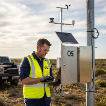 Engineer commissioning a remote weather station