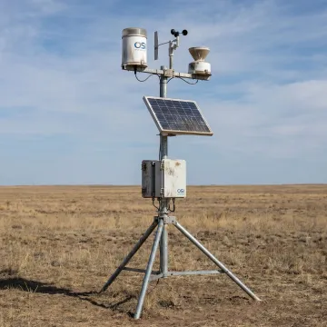 Research-grade environmental monitoring station in the field