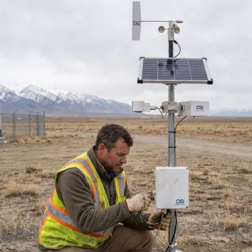Engineer commissioning remote environmental monitoring equipment