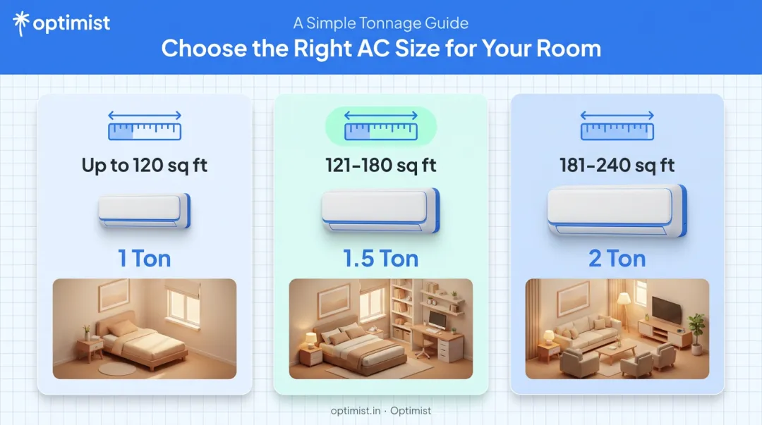 AC tonnage capacity guide by room size square footage chart