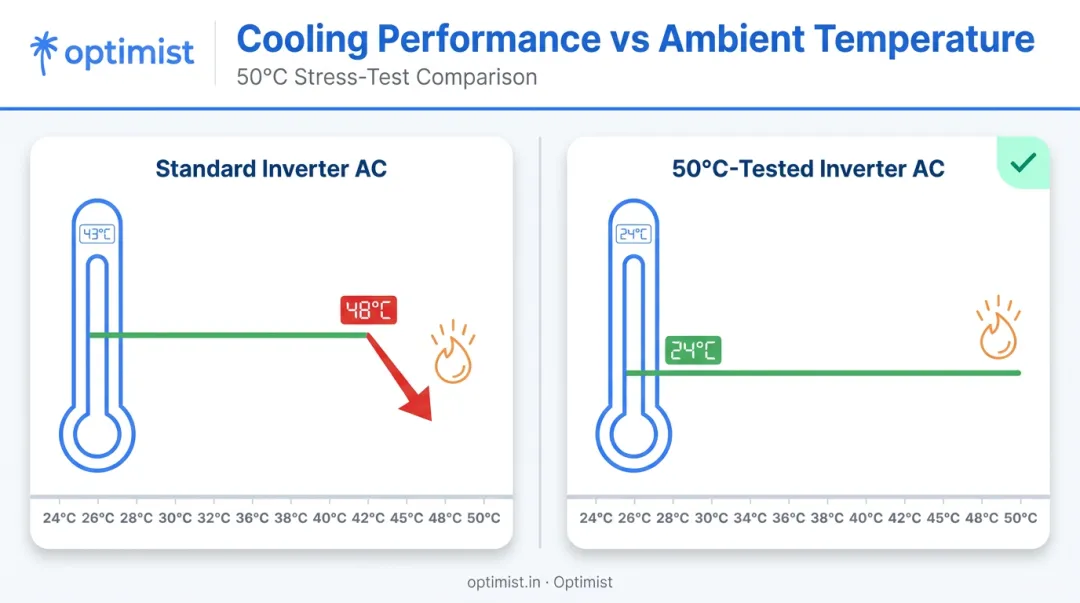 Standard inverter AC versus 50 degree tested AC cooling capacity comparison